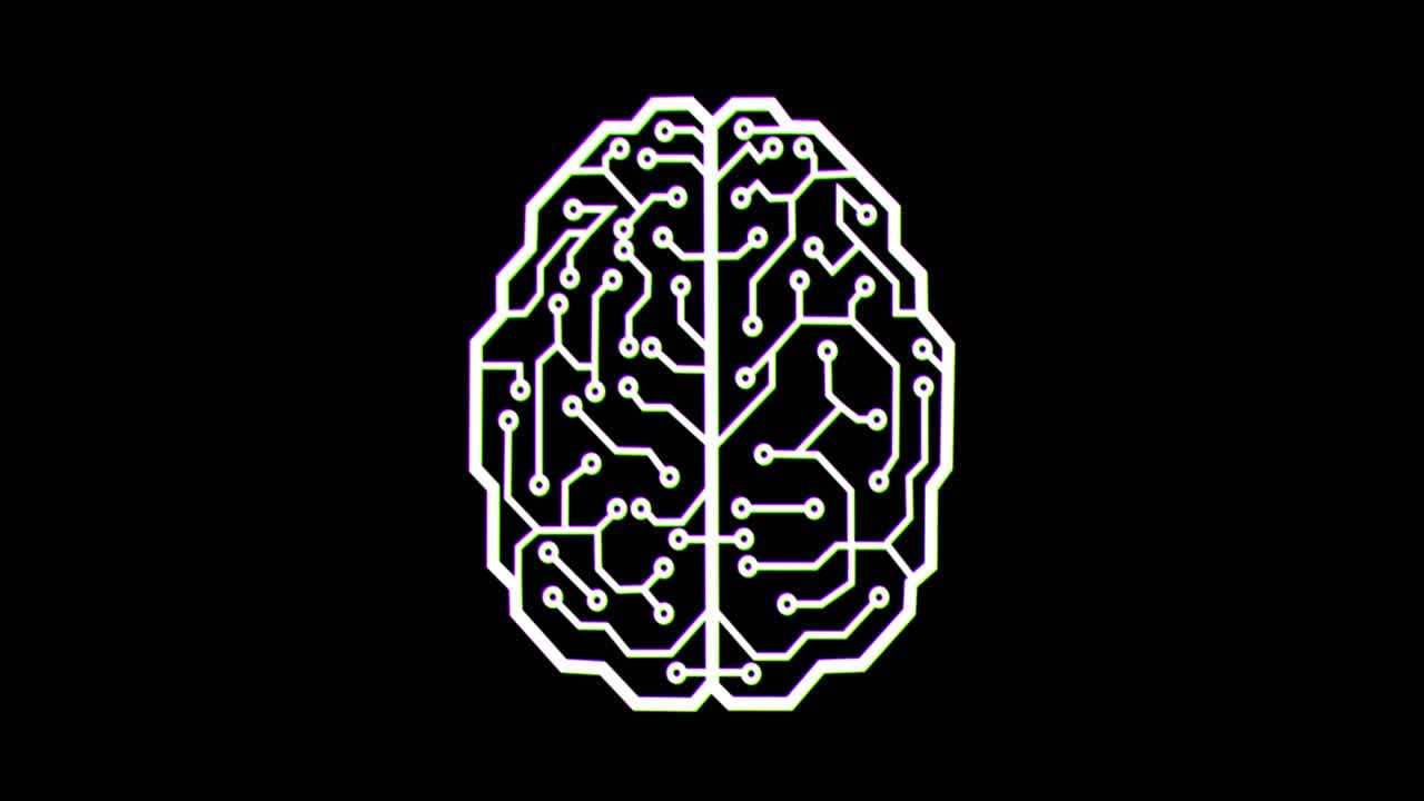 Noise distortion glitch effect digital brain on black background - VFX render