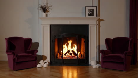 cozy living room with fireplace and armchairs