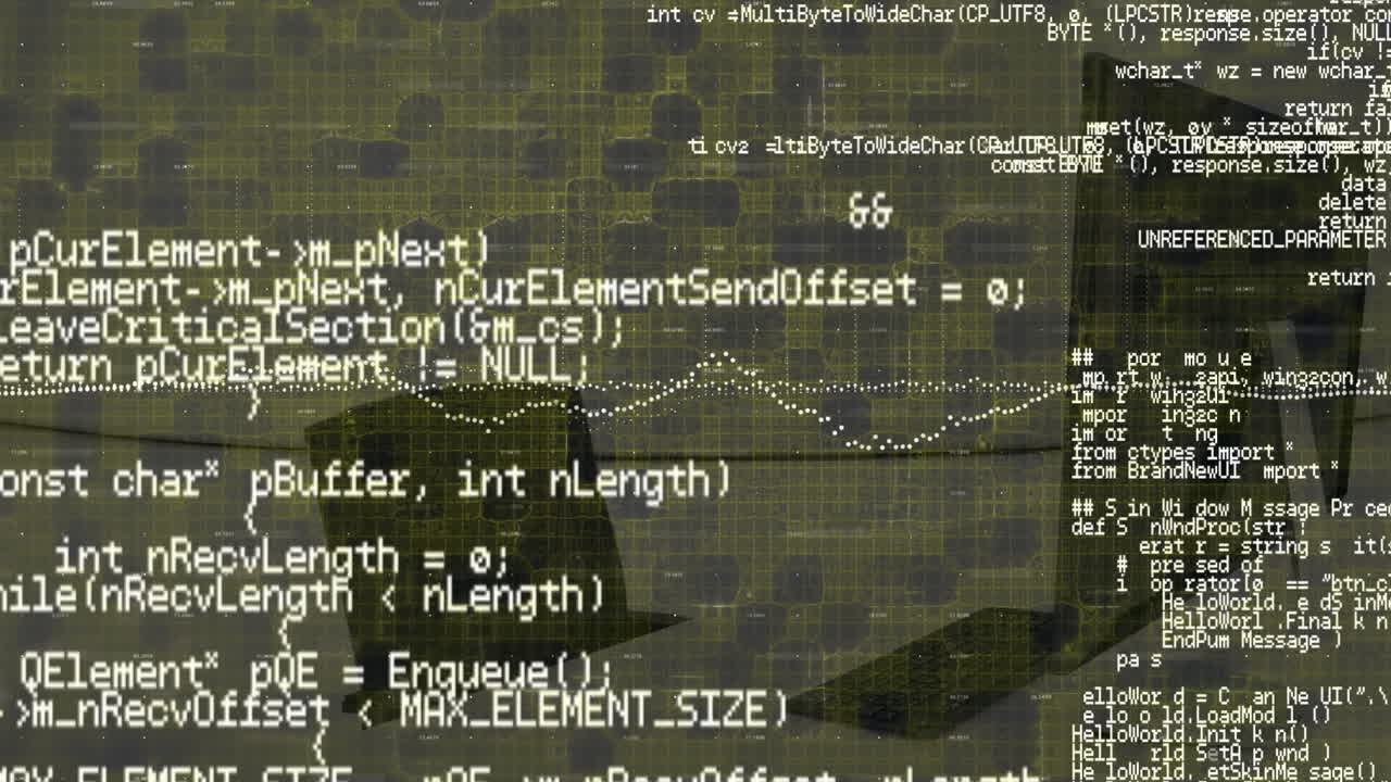 Animation of data processing and squares over office