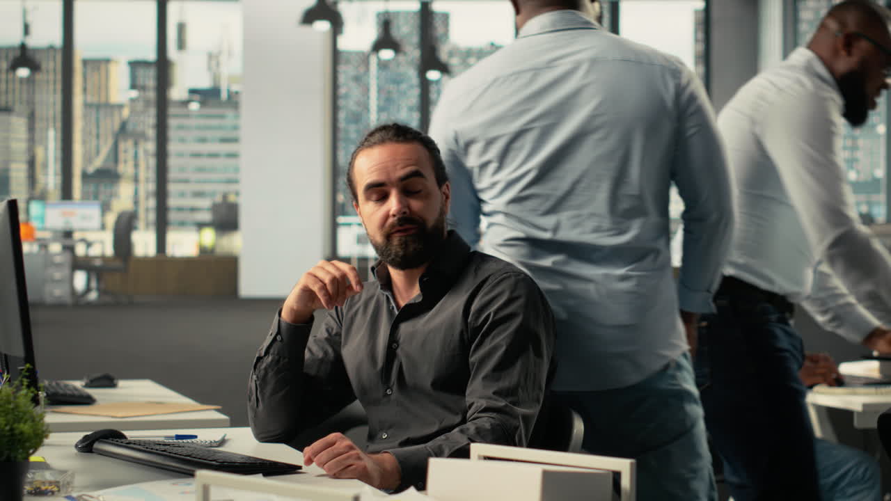 Vertical Video Professional employees and colleagues working together in office