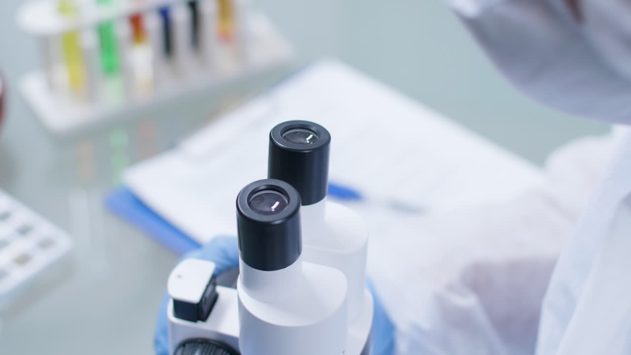 Laboratory Research and Analysis with Microscope and Test Tubes