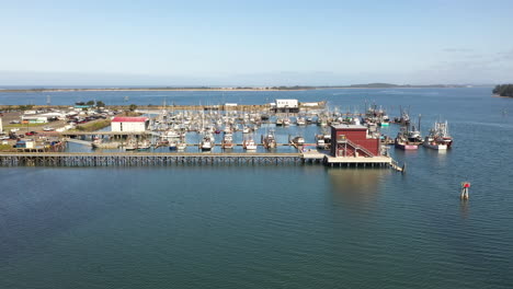 aerial approach of charleston marina port of coos bay in oregon