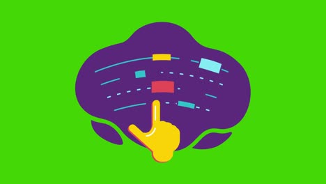 4k video of cartoon hand and buttons on green background.