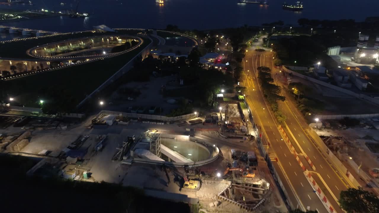 도시 의 건설 현장 의 야간 공중 사진