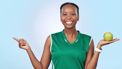 Face,-sports-and-black-woman-with-an-apple