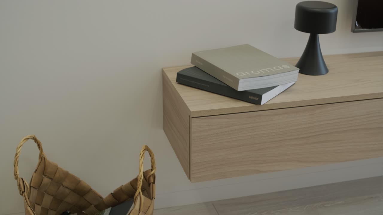 Modern Living Room with Books and Lamp