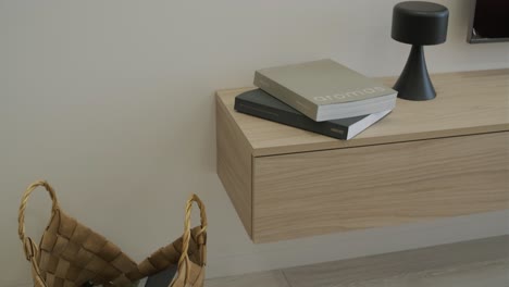modern living room with books and lamp