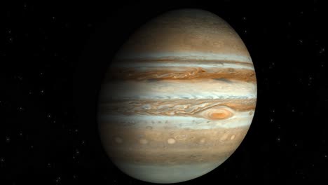 3d cgi vfx shot of the planet jupiter orbiting in the depths of space, with its vivid red spot and tiered cloud surface