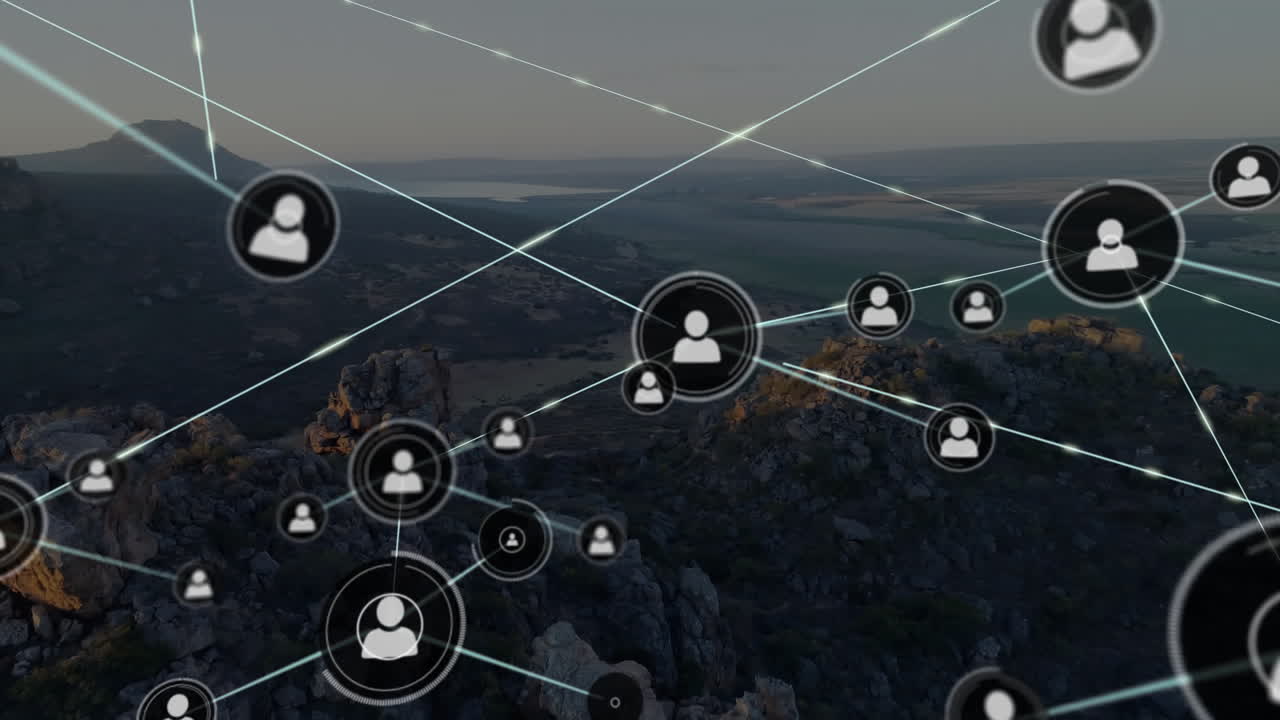 animación de la red de conexiones con iconos sobre el paisaje urbano