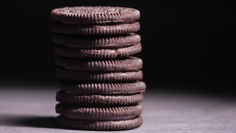stack of chocolate cream-filled cookies