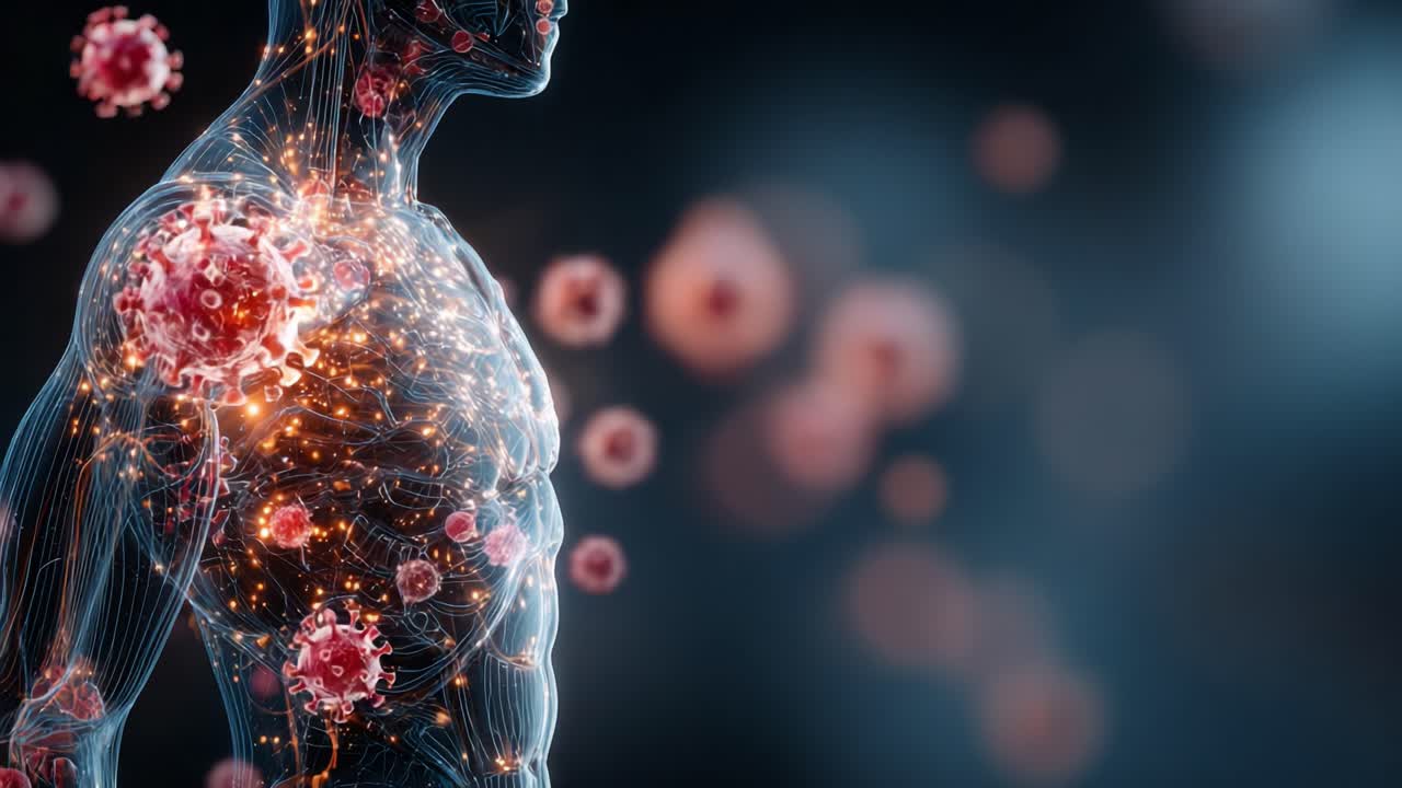Visualization of the Human Body's Response to Viral Attack, Highlighting Infection Pathways and Immune System Interaction in a Dynamic 3D Representation