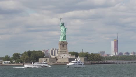 new york city statue of liberty with a great view from a ferry ride on the hudson river, nyc (usa)