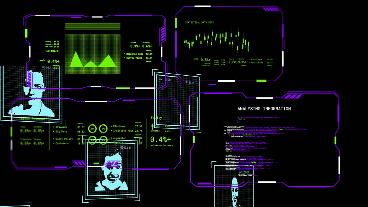 Animation of digital data processing over black background