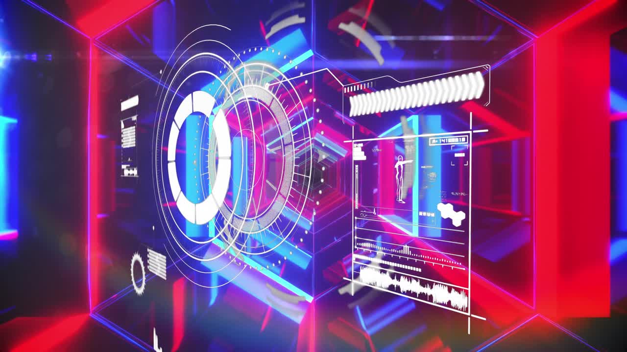 디지털 터널을 통한 데이터 처리의 애니메이션