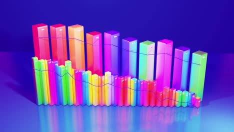 infografías en bucle abstractos de fondo con barras 3d multicolores en azul, por ejemplo. gráfico de degradación de columnas. fondo económico con espacio de copia en 4k. barras 3d como gráfico de datos estadísticos.
