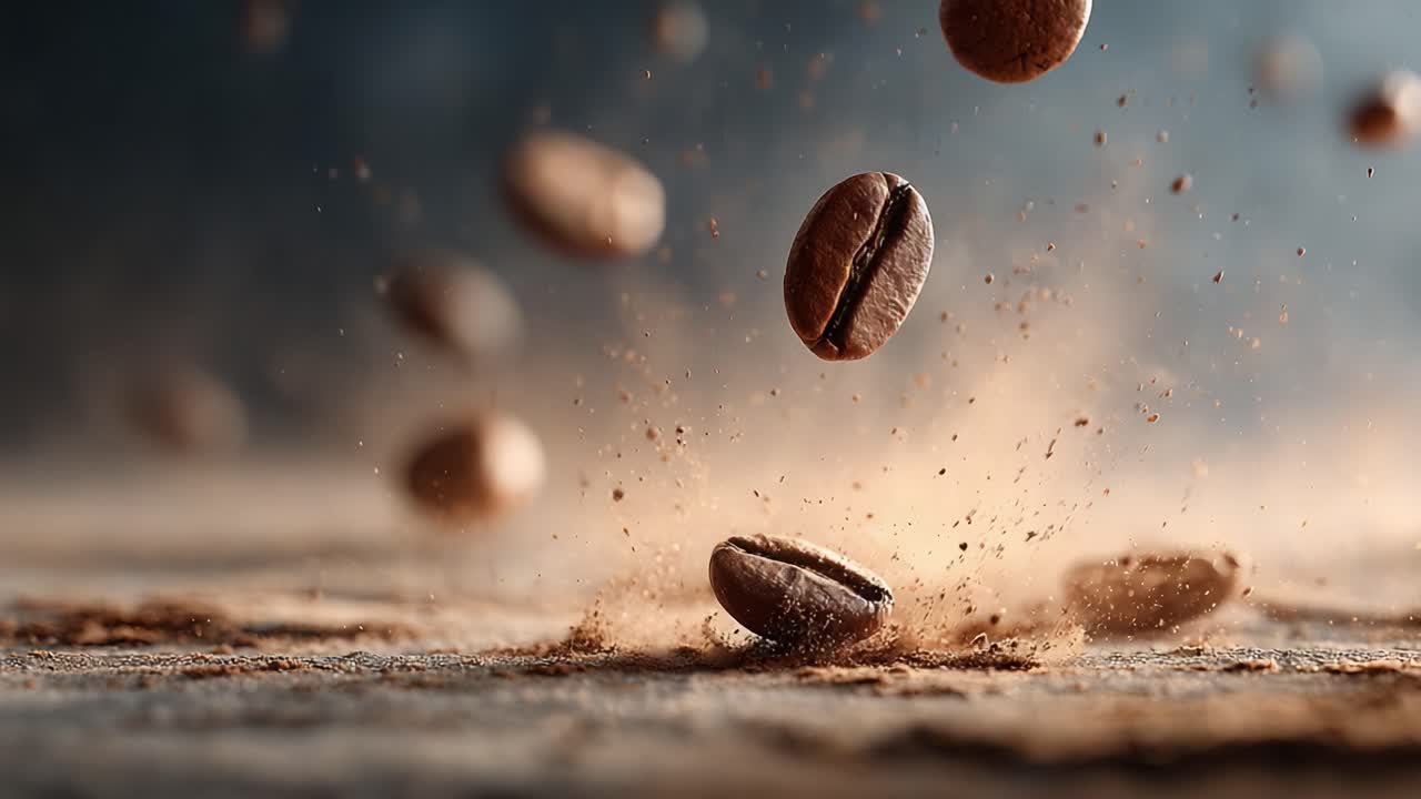 Captivating Moments of Coffee Beans in Motion: A Visual Journey Through the Art of Roasting and Brewing, Showcasing the Rich Aroma and Texture of Fresh Coffee