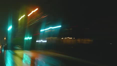 Hyperlapse-of-a-drive-through-Los-Angeles-on-a-rainy-night---abstract