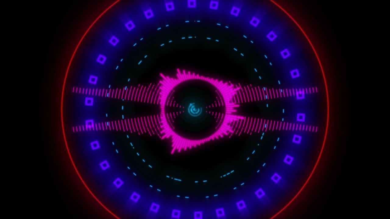 Animation of colorful circles and shapes on black background