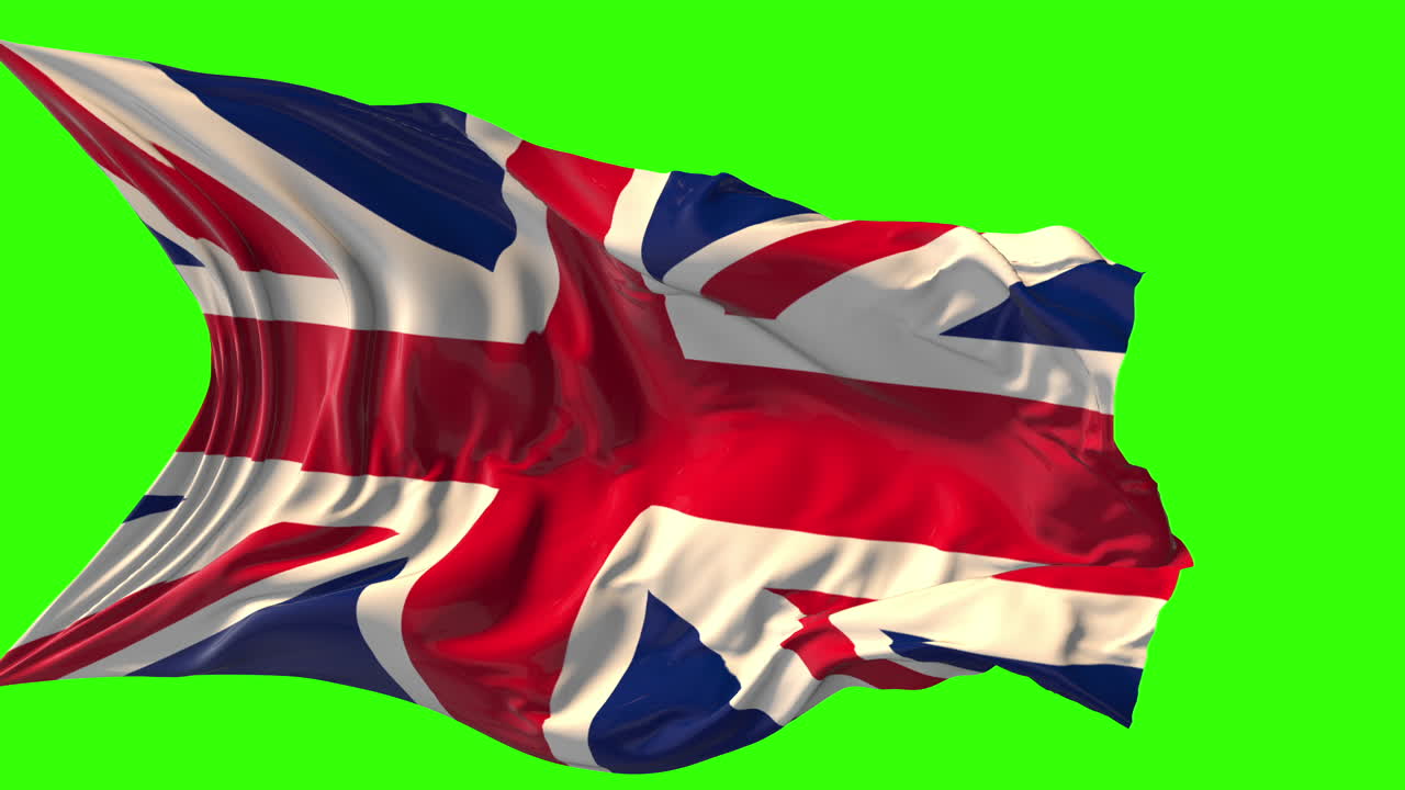 Bandiera sventolante del Regno Unito (Union Jack) su schermo verde
