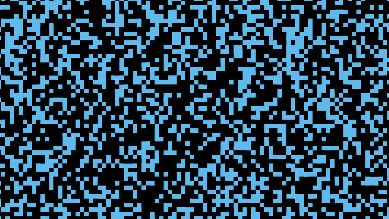 Digital Blue Pixels Spreading and Filling Screen