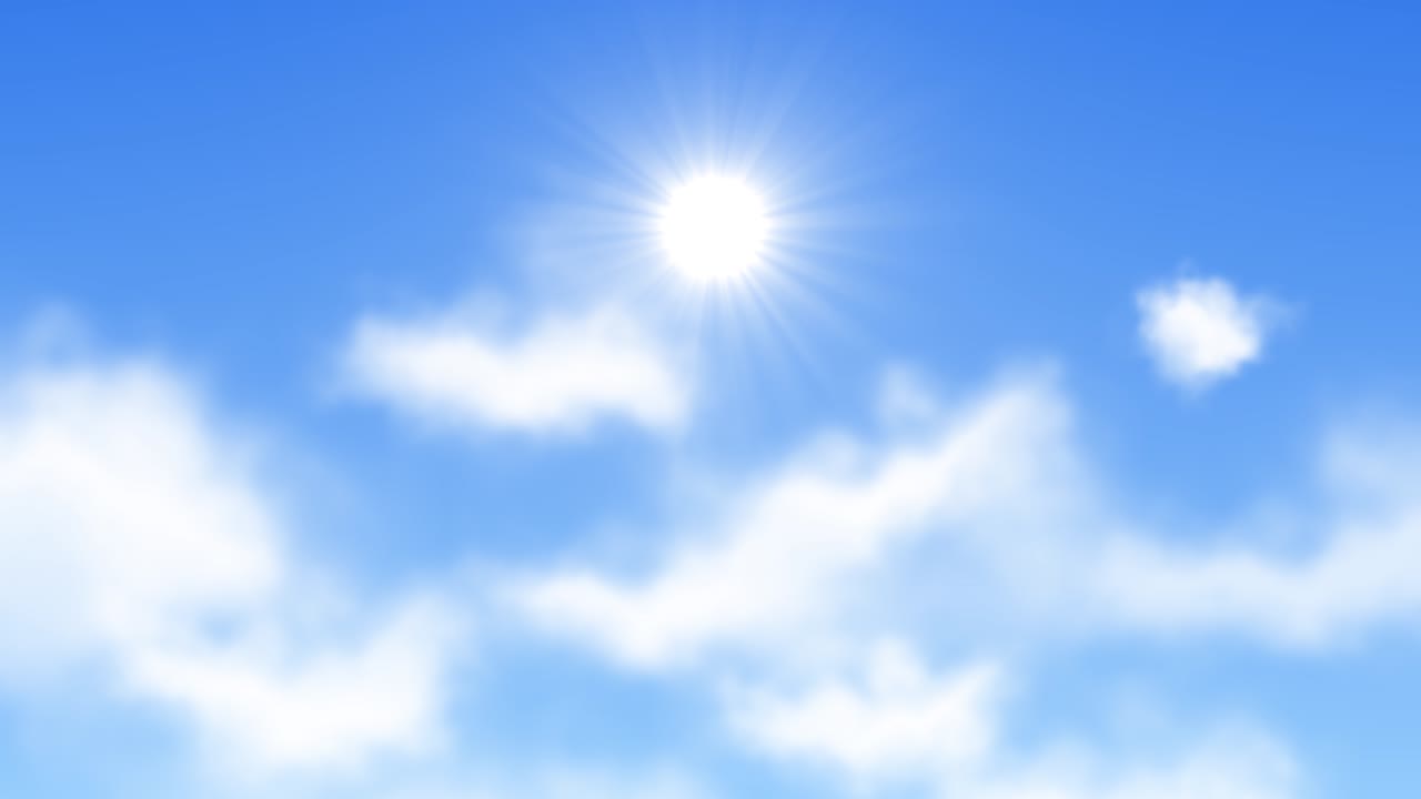 Blue sky with white weather clouds and sun loop animation background green screen alpha the summer