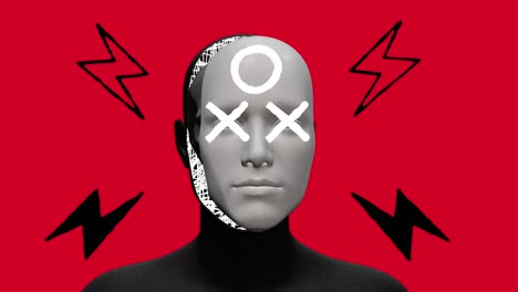 Human body abstract art concept with doodle draw shapes. Realistic 3d character man or woman in creative stop motion style. Minimal graphic colorful psychedelic design. Cartoon fashion loop animation.
