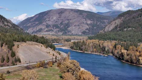 highway of colors: aerial perspectives of thompson river in fall beauty