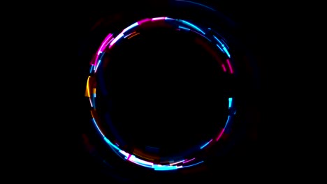 tecnología abstracta círculo de neón brillante fondo de movimiento con efecto glitch