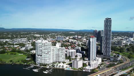 aerial view of the gold coast suburb southport and the sundale bridge spanning over the nerang river