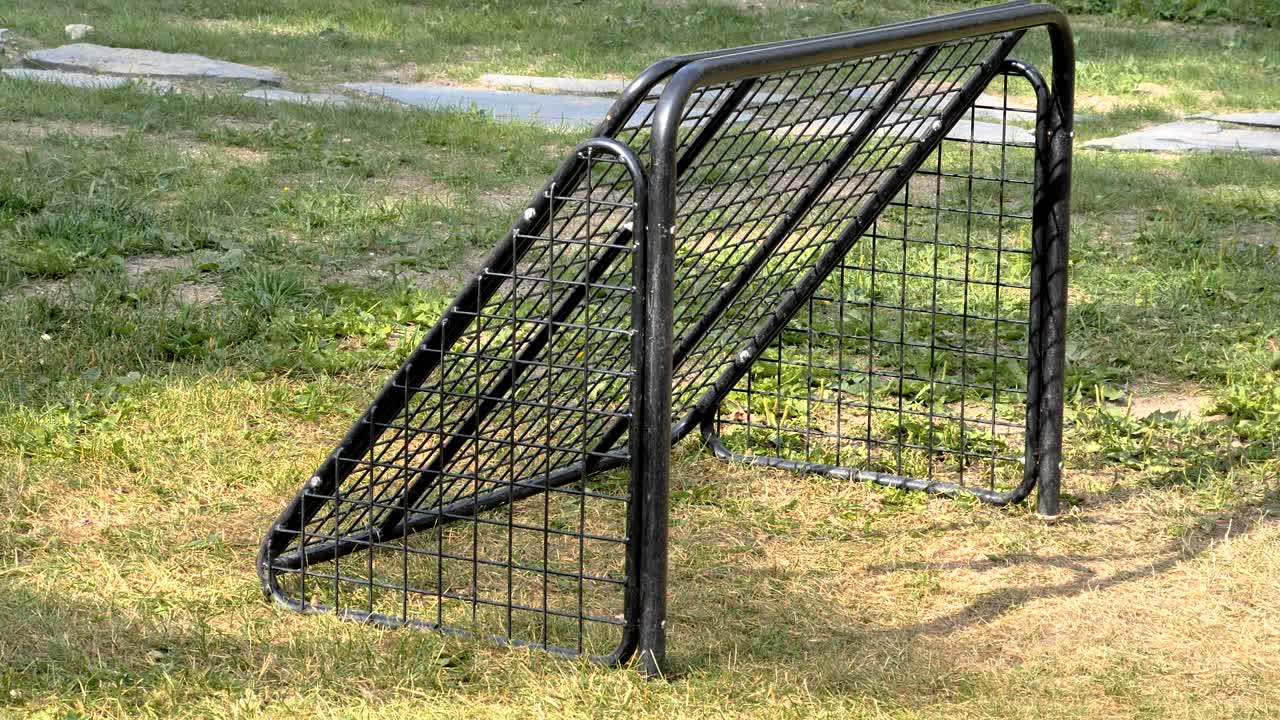 La piccola rete nera sul prato all'esterno