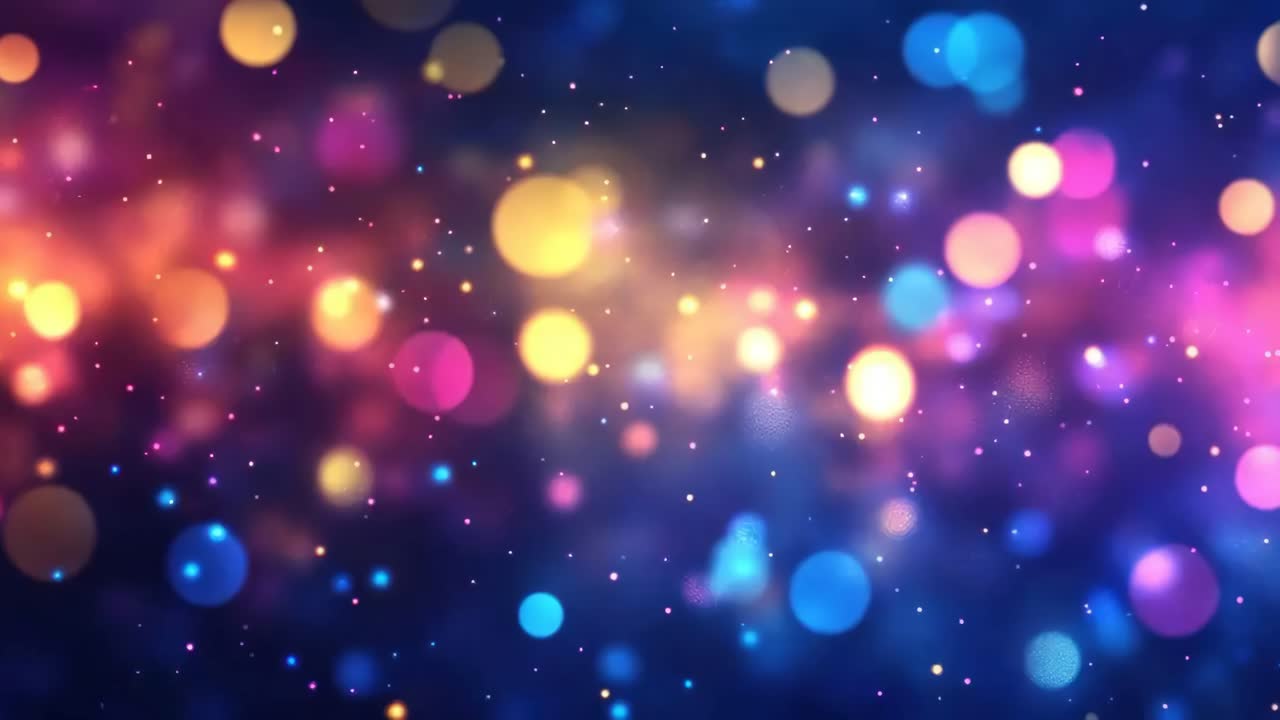 Vibrant bokeh lights in a colorful abstract style, viewed from a straight angle, ideal for a dreamy