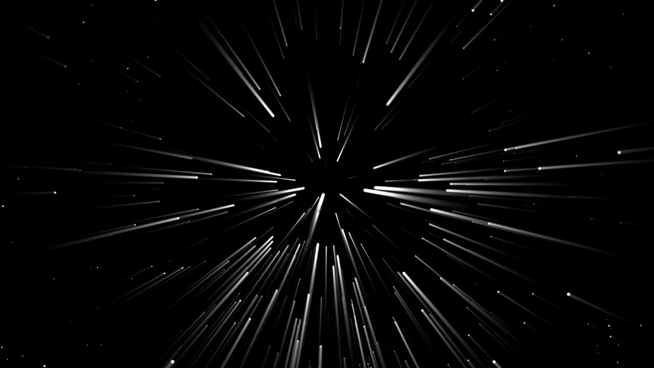 많은 광선 입자가 어두운 공간에서 빛나는 효과, 3d 렌더링 컴퓨터 생성 미래의 배경