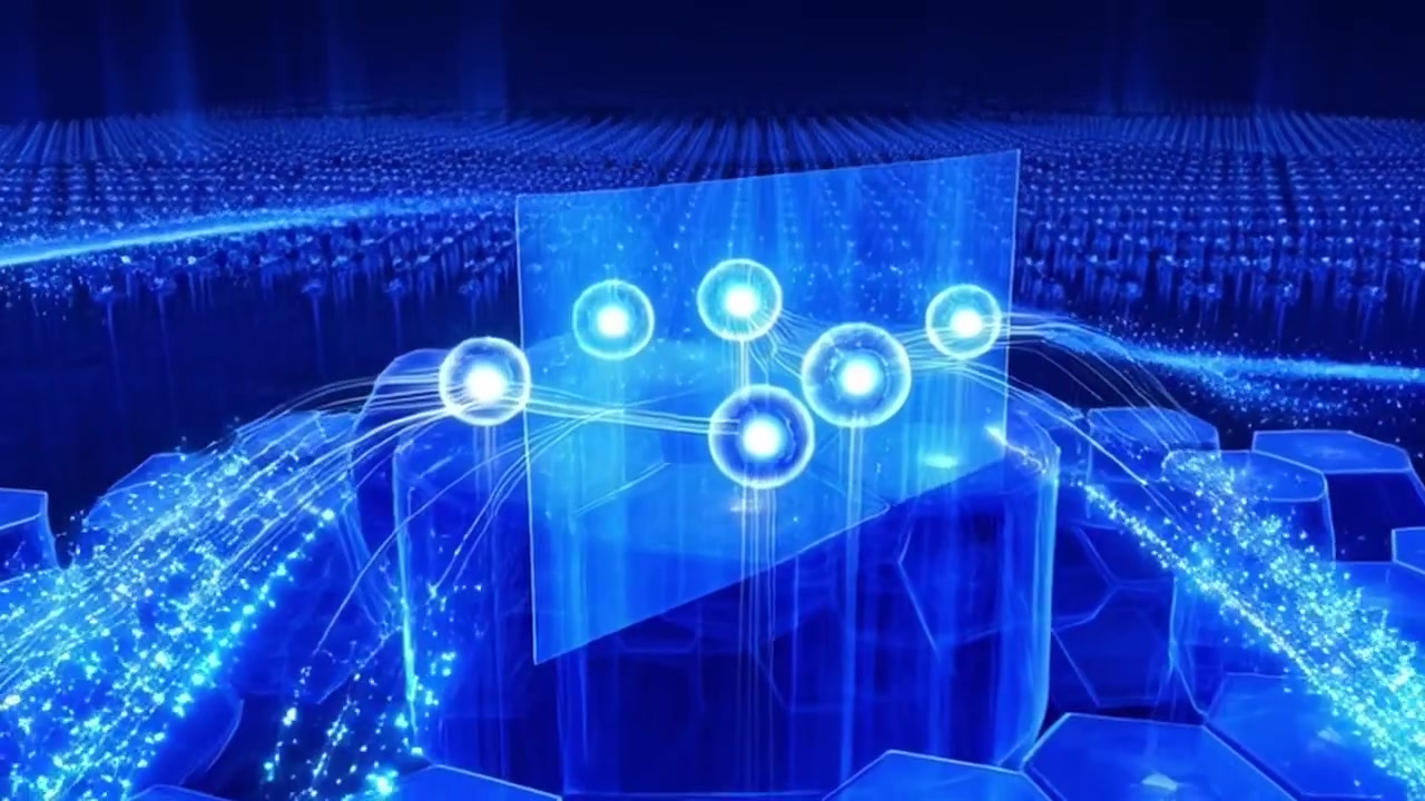Abstract Digital Network Visualization with Glowing Hexagonal Structures