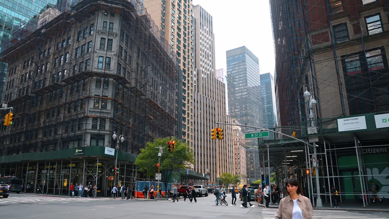 Busy street corner on West 57th Street New York