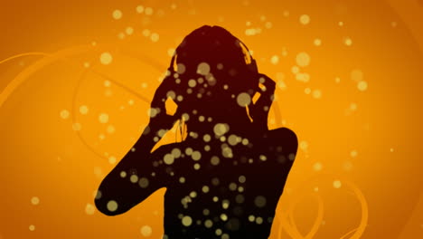 animation of woman listening to music over orange background