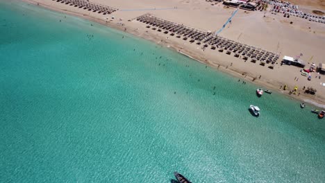 aerial drone top view video of famous paradise sandy deep turquoise beach of falasarna in north west crete island, greece