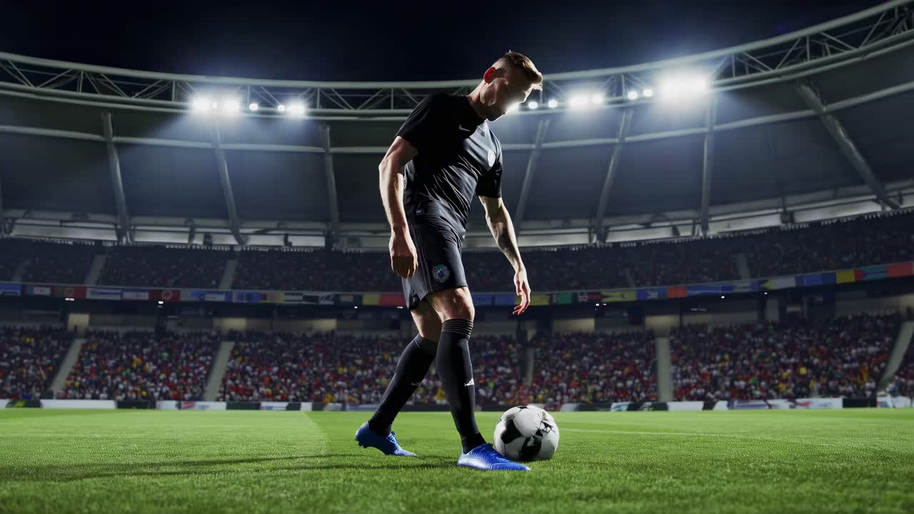 Soccer Player Dribbling on a Night Game