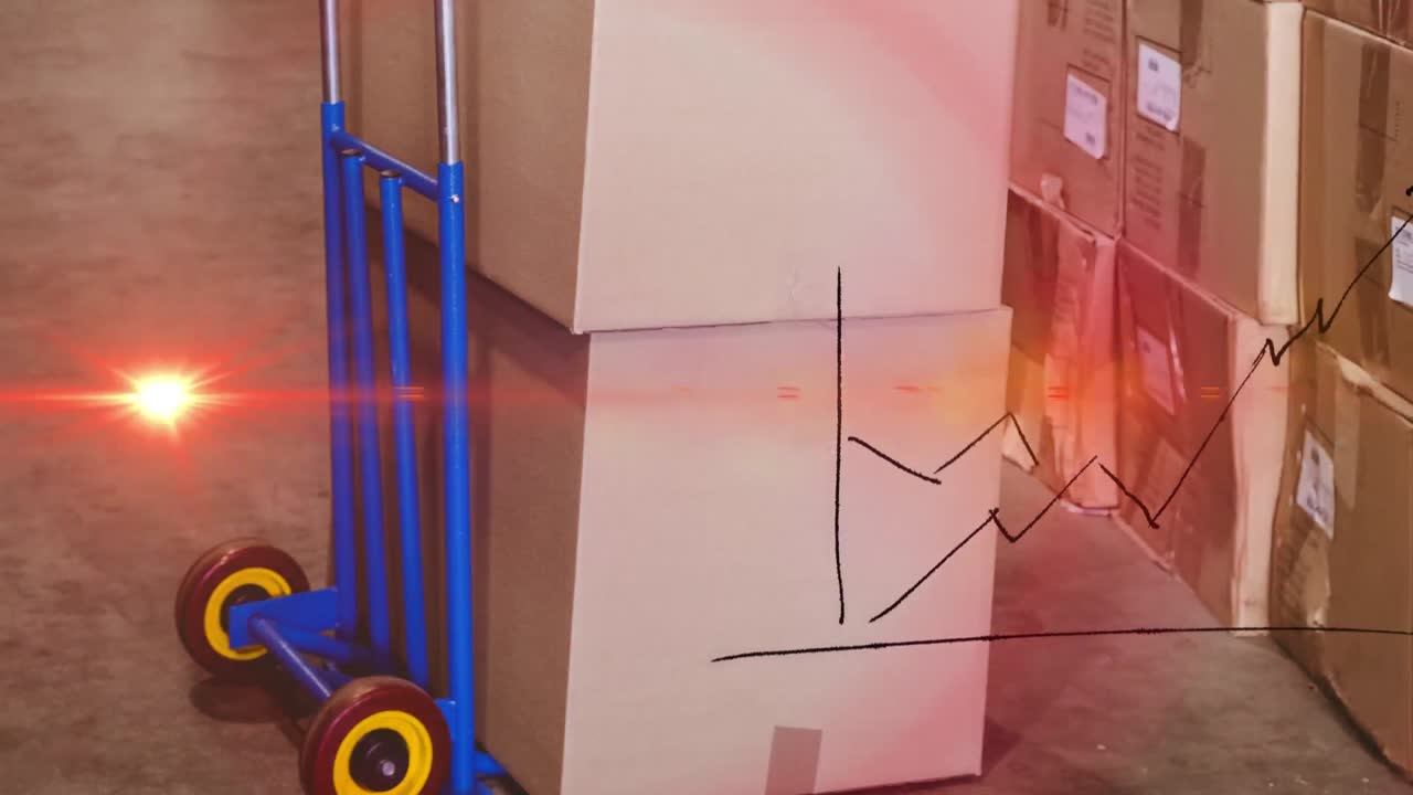 animación de luz en movimiento y gráfico financiero sobre el almacén.