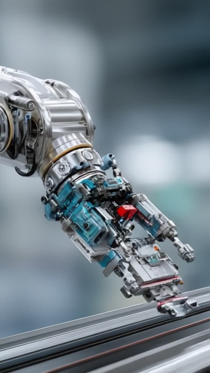 Avanceret robotarm demonstrerer præcisionsteknik og mekanismer i et højteknologisk miljø med fokus på industrielle applikationer og automatisering