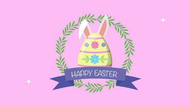 happy easter animated card with egg painted using ears rabbit