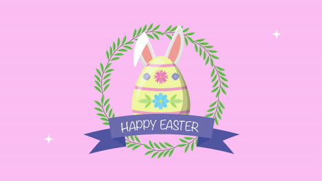 happy easter animated card with egg painted using ears rabbit