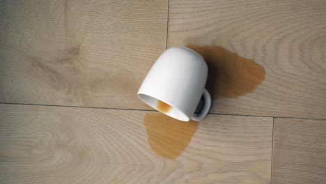 spilled coffee on wooden floor