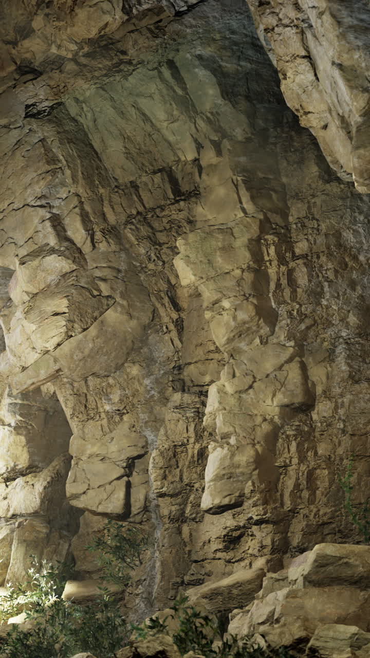 Stunning natural cave with sunlight illuminating rocky formations and greenery