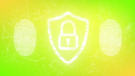 animación del icono del candado y la huella dactilar sobre fondo verde