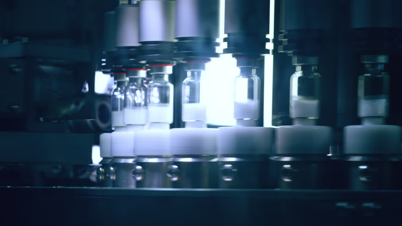 의약품 공장에서 의약품 병 제조 라인 품질 관리