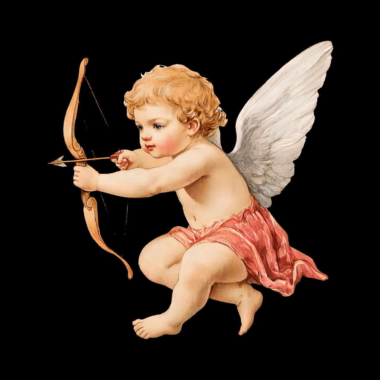 Cherubic angel with bow animation isolated asset, transparent 4K video, alpha channel, ProRes 4444