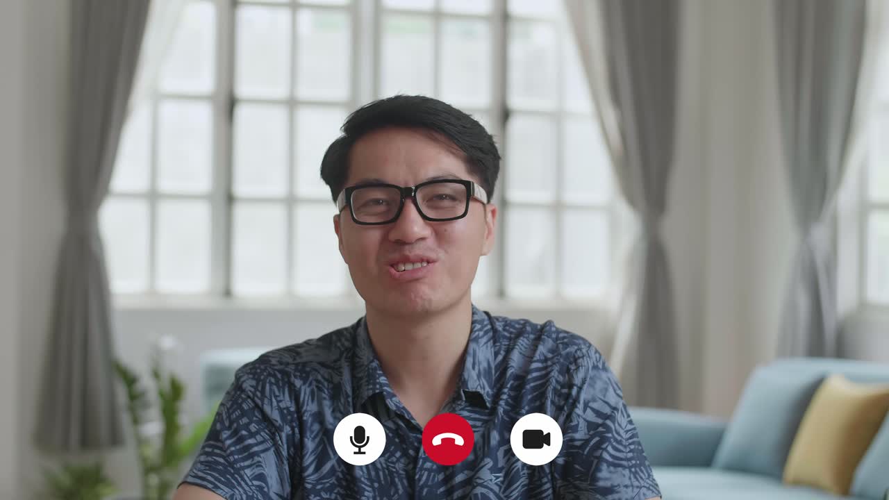 Asian Man Make A Video Call From Home, Video In 4K