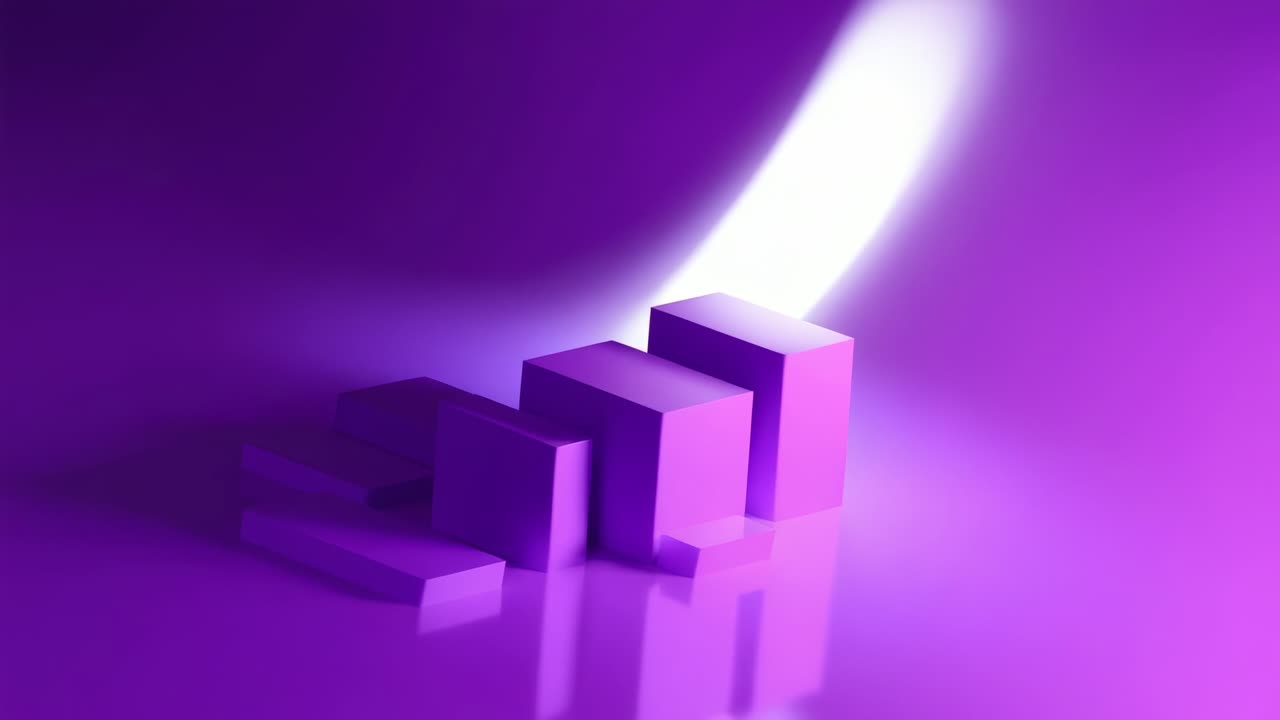 Forming stepped pillars, purple prisms rising on purple plane following white light streak