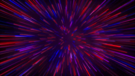 bucle sin costuras de partículas de luz líneas de zoom túnel en el espacio aire sobre fondo negro haz de brillo de neón láser abstracto animación 3d gráficos de movimiento efecto visual colorido 4k azul rosa rojo