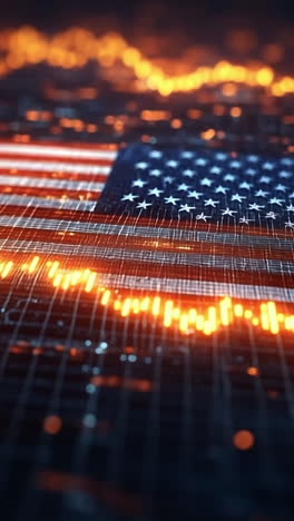 digital us flag abstract art. digital art of the american flag blended with glowing data patterns, symbolizing technology and freedom.